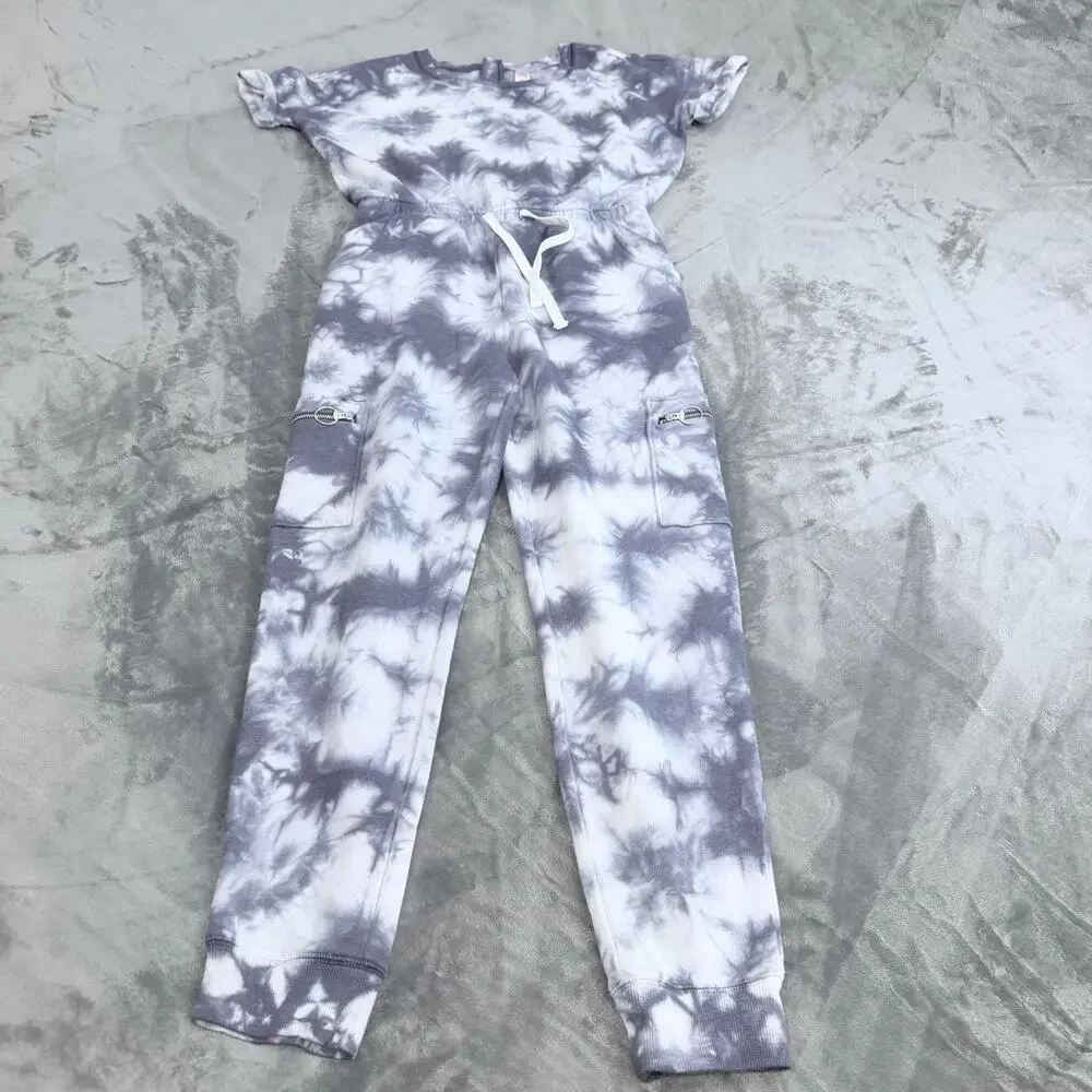 Bundle 2 Girls Justice 16 Fleece Tie Dye Jumpsuit Roll Sleeves Cargo Pockets